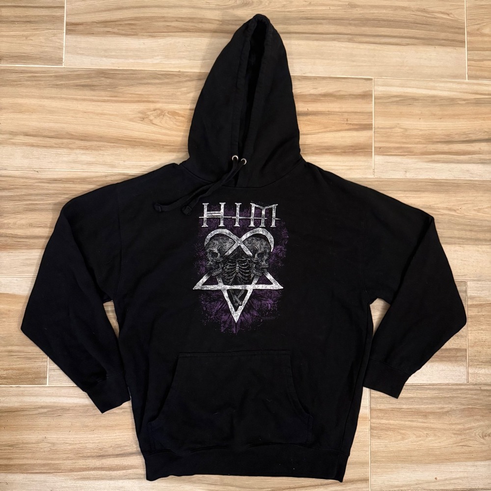 HIM Band Heartagram Skull Pentagram Black Hoodie Sweatshirt XL Mens